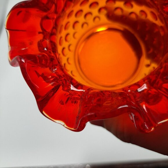 Fenton Art Glass Crimped Vase Hobnail Amberina Ruffled Edge Collectible - Picture 9 of 11